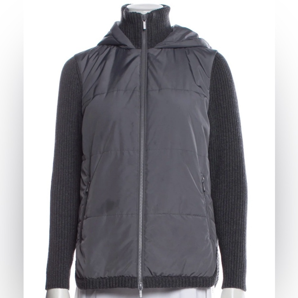 Lafayette 148 gray polyester, cashmere wool blend sweater ribbed hoodie jacket
